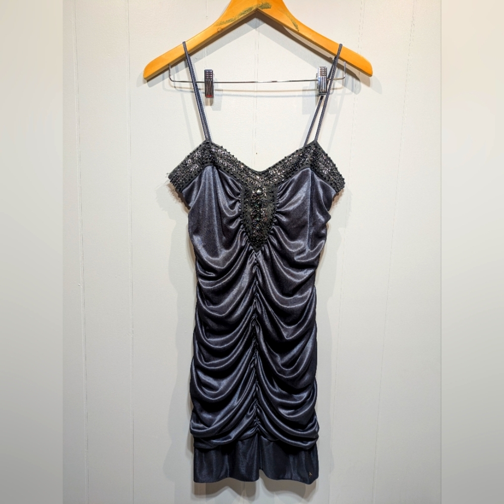 Deb Gunmetal Rhinestone Body Con Dress Prom Homecoming Size XL
